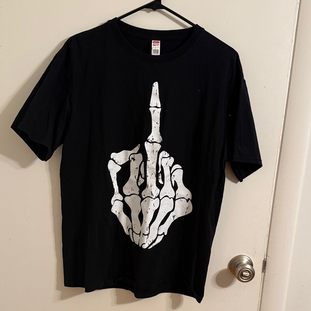 Black Graphic Tee with Skeleton Design